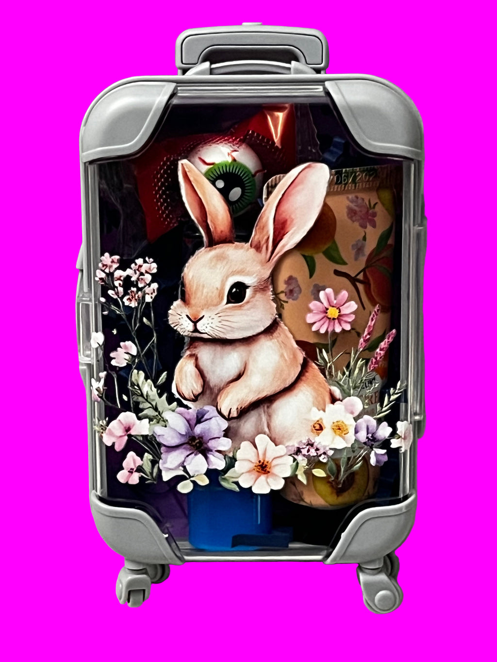 Suitcase with rabbit and floral design 